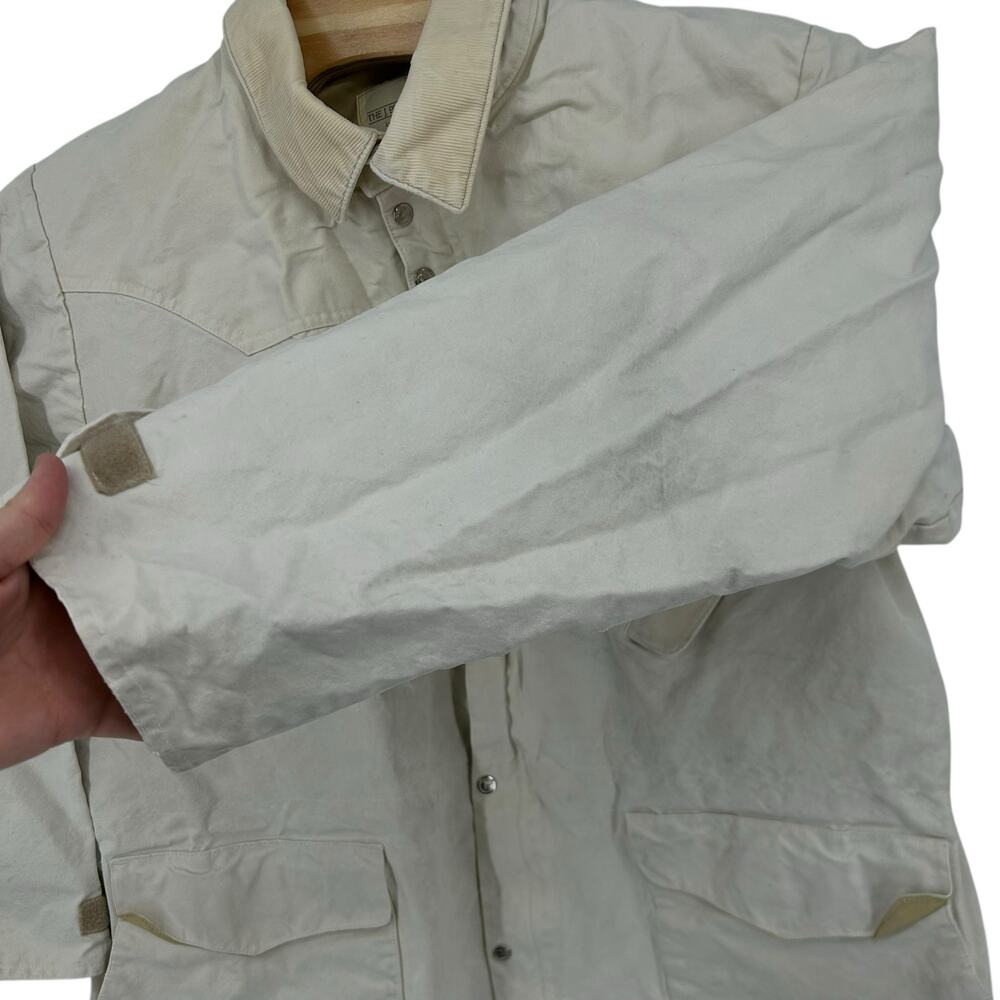 VTG 90s Men's Cream White J. Peterman Collared Canvas Chore Workwear Jacket XL - Picture 9 of 14